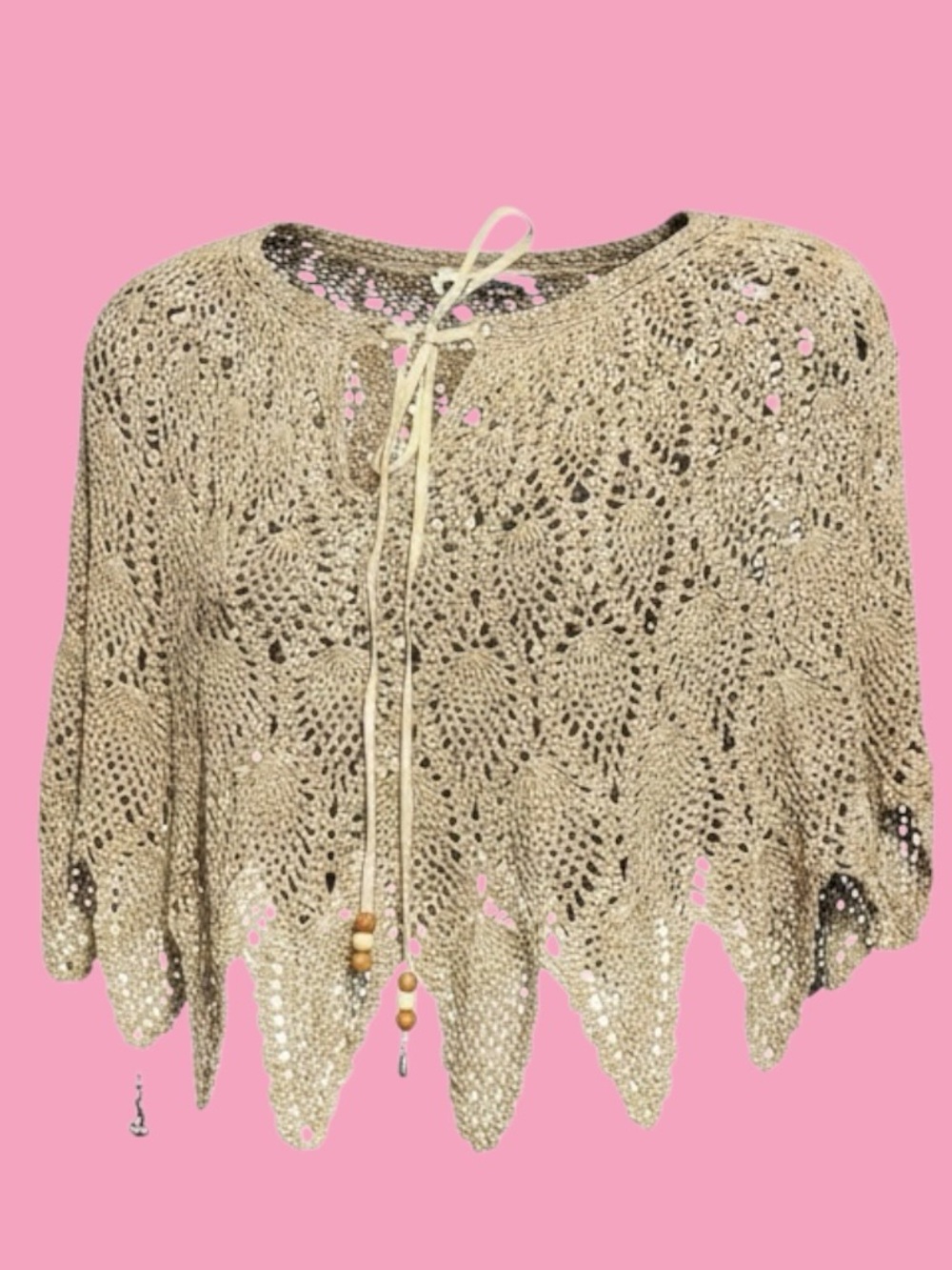Hot Topic Crochet Lace Tie-Front Poncho - Cream
